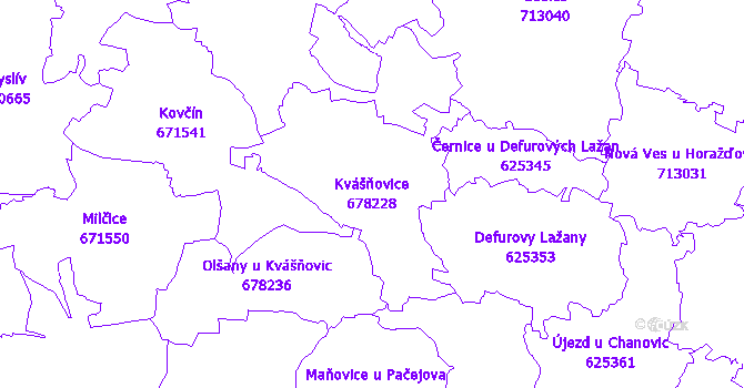 Katastrální mapa Kvášňovice - přehledová mapa katastrálního území