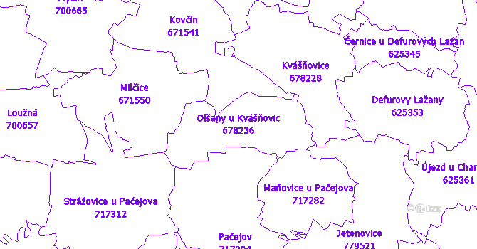 Katastrální mapa Olšany u Kvášňovic - přehledová mapa katastrálního území