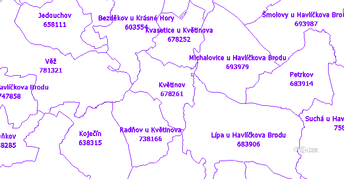 Katastrální mapa Květinov - přehledová mapa katastrálního území