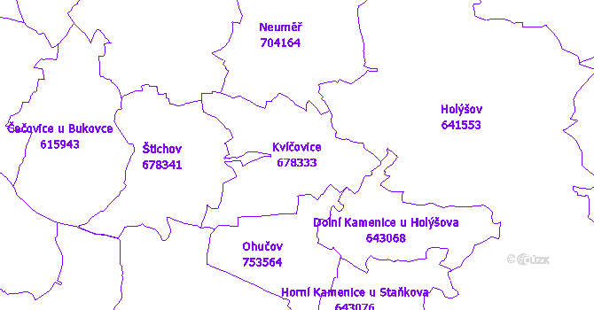 Katastrální mapa Kvíčovice - přehledová mapa katastrálního území