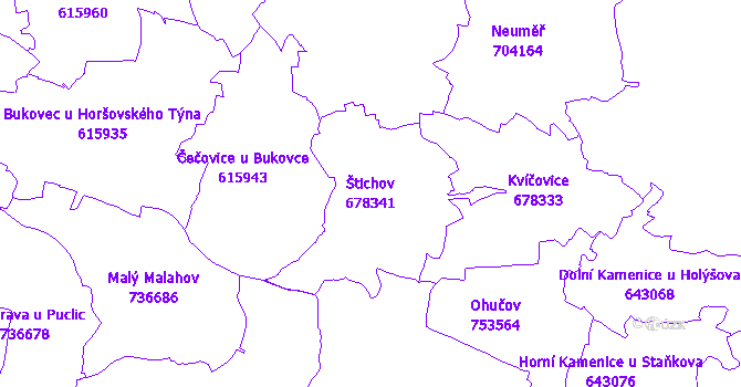 Katastrální mapa Štichov - přehledová mapa katastrálního území