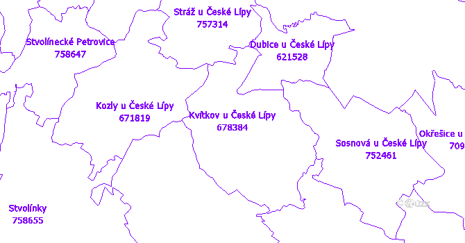 Katastrální mapa Kvítkov u České Lípy - přehledová mapa katastrálního území