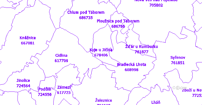 Katastrální mapa Kyje u Jičína - přehledová mapa katastrálního území