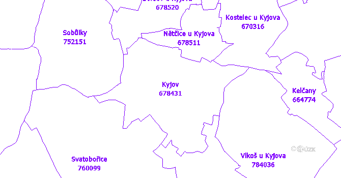 Katastrální mapa Kyjov - přehledová mapa katastrálního území