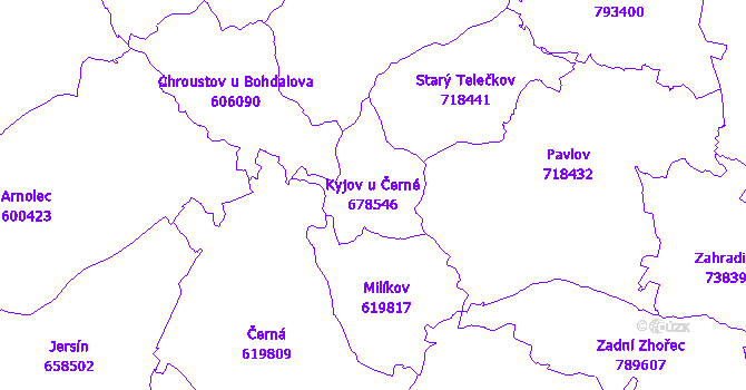 Katastrální mapa Kyjov u Černé - přehledová mapa katastrálního území