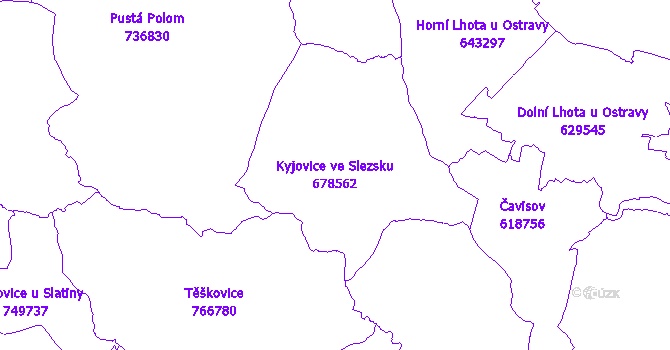 Katastrální mapa Kyjovice ve Slezsku - přehledová mapa katastrálního území