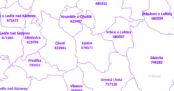 Katastrální mapa Kynice - přehledová mapa katastrálního území