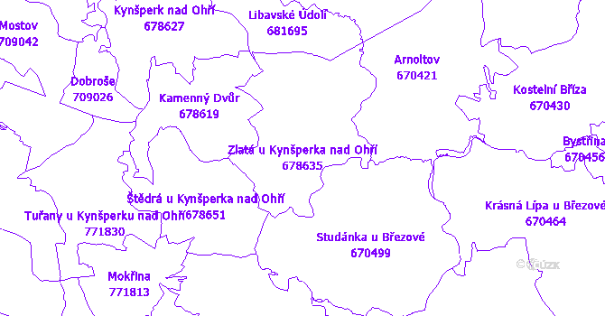 Katastrální mapa Zlatá u Kynšperka nad Ohří - přehledová mapa katastrálního území