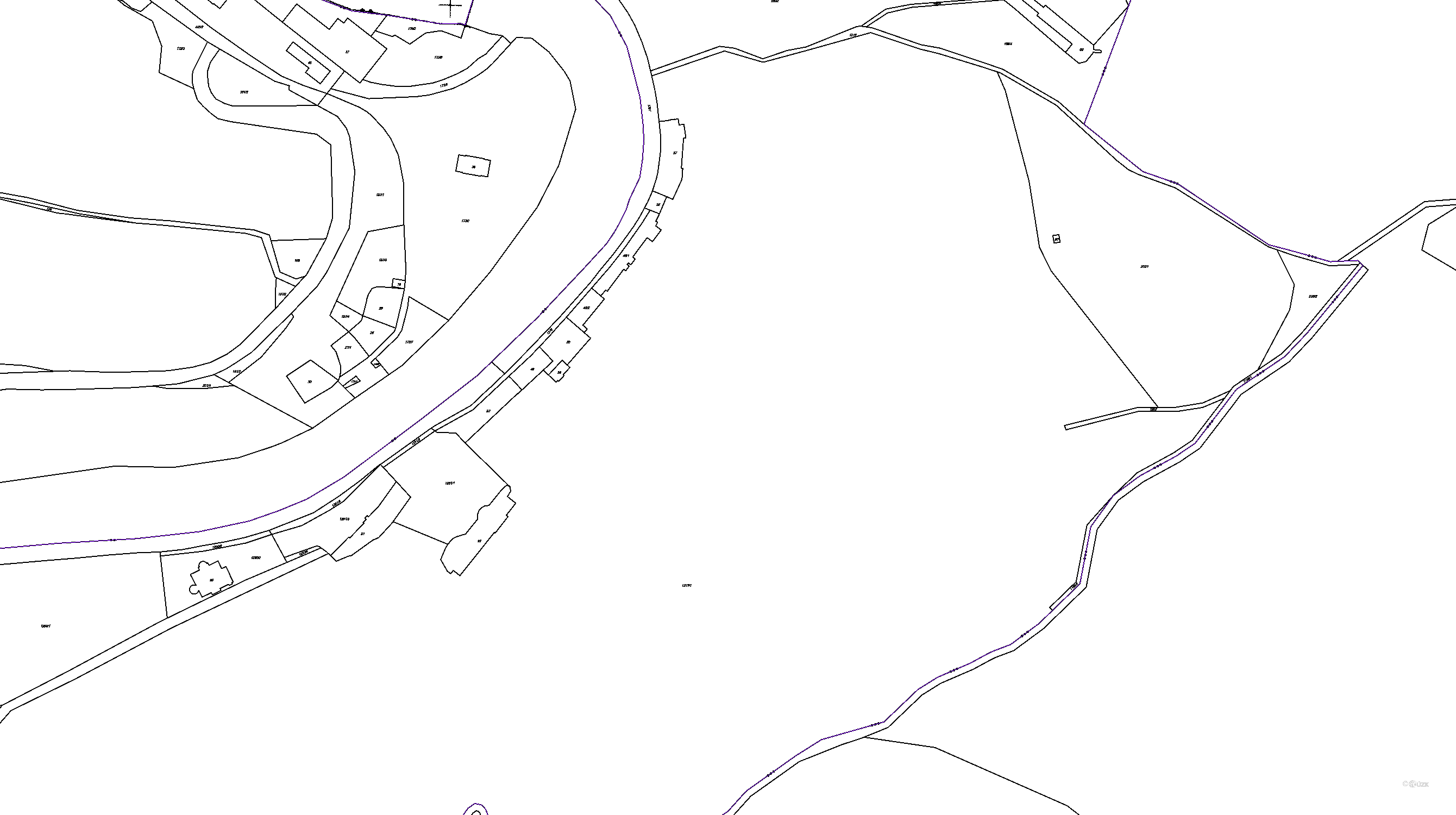 Katastrální mapa pozemků a čísla parcel Kyselka