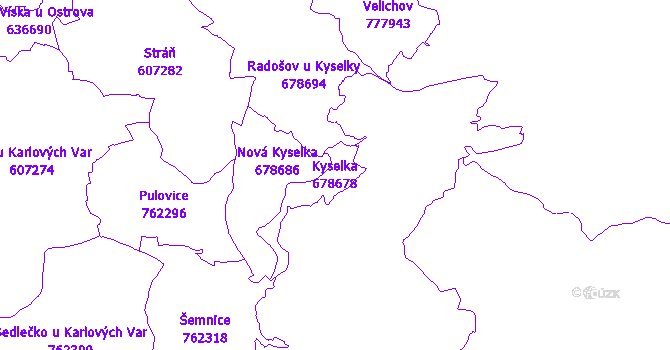Katastrální mapa Kyselka - přehledová mapa katastrálního území