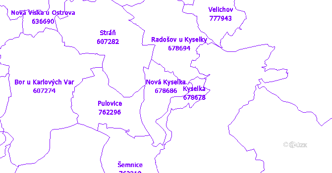 Katastrální mapa Nová Kyselka - přehledová mapa katastrálního území