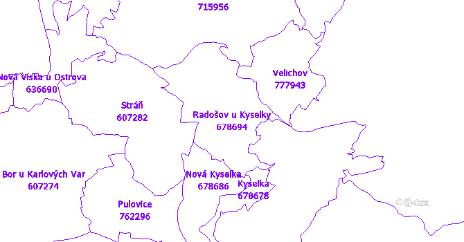 Katastrální mapa Radošov u Kyselky - přehledová mapa katastrálního území