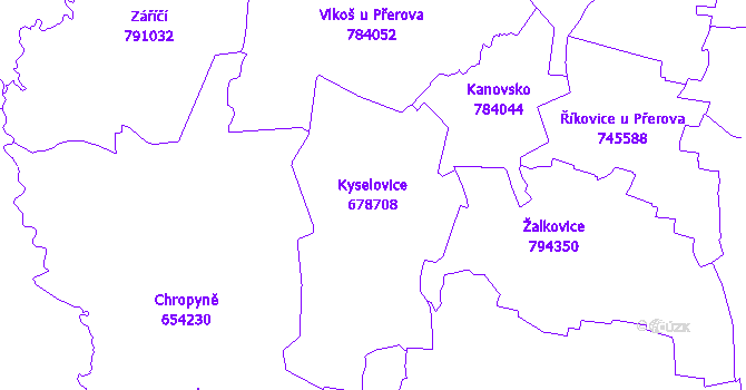 Katastrální mapa Kyselovice - přehledová mapa katastrálního území