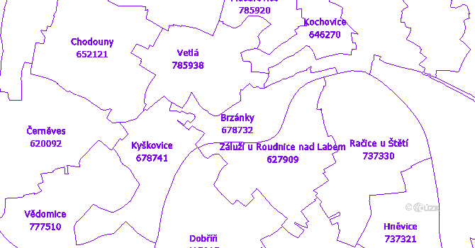 Katastrální mapa Brzánky - přehledová mapa katastrálního území