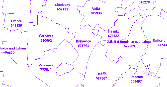Katastrální mapa Kyškovice