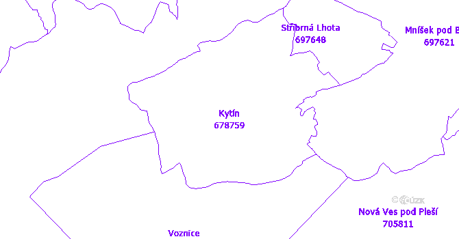 Katastrální mapa Kytín - přehledová mapa katastrálního území
