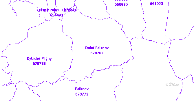 Katastrální mapa Dolní Falknov - přehledová mapa katastrálního území