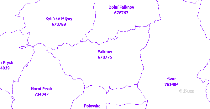 Katastrální mapa Falknov - přehledová mapa katastrálního území