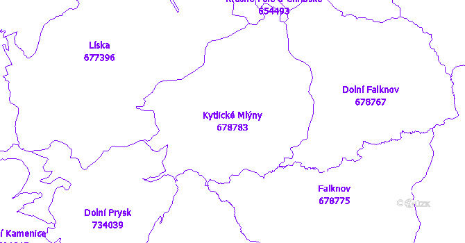 Katastrální mapa Kytlické Mlýny - přehledová mapa katastrálního území