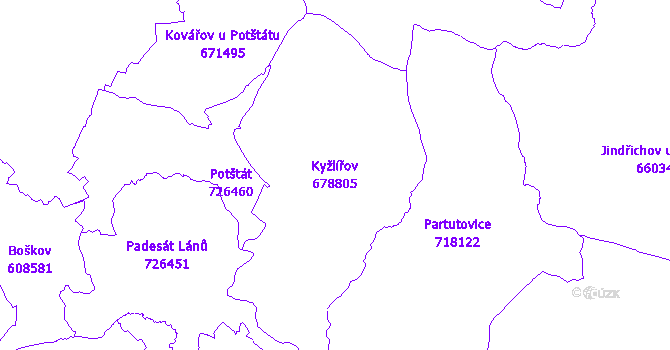 Katastrální mapa Kyžlířov - přehledová mapa katastrálního území