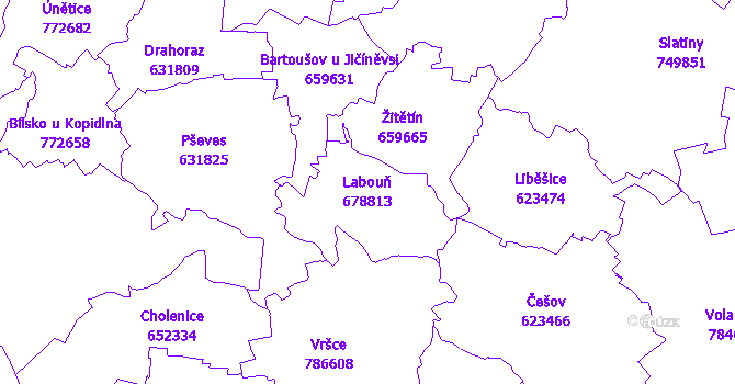 Katastrální mapa Labouň - přehledová mapa katastrálního území