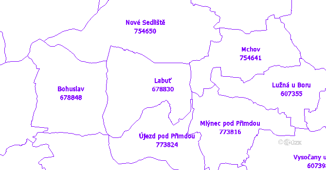 Katastrální mapa Labuť - přehledová mapa katastrálního území