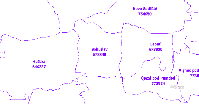 Katastrální mapa Bohuslav - přehledová mapa katastrálního území