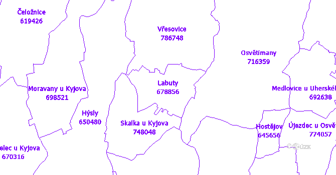 Katastrální mapa Labuty - přehledová mapa katastrálního území