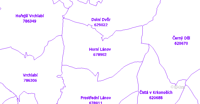 Katastrální mapa Horní Lánov - přehledová mapa katastrálního území