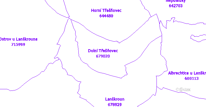 Katastrální mapa Dolní Třešňovec - přehledová mapa katastrálního území