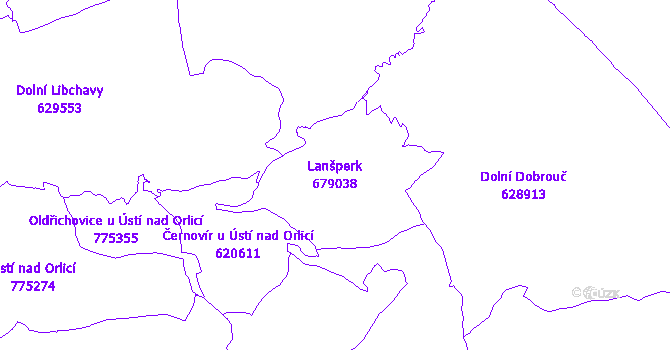 Katastrální mapa Lanšperk - přehledová mapa katastrálního území