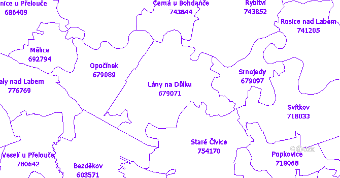 Katastrální mapa Lány na Důlku - přehledová mapa katastrálního území