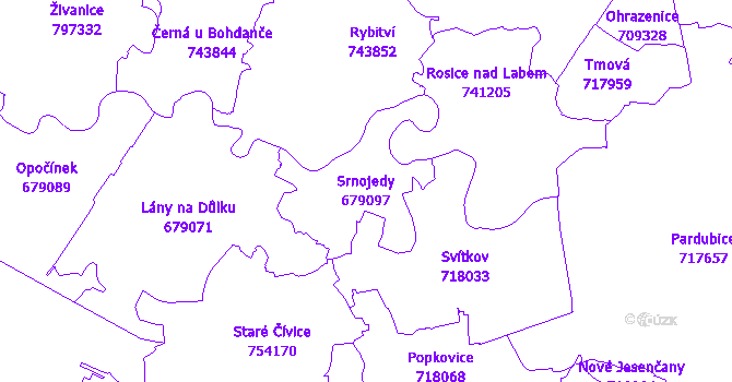 Katastrální mapa Srnojedy - přehledová mapa katastrálního území