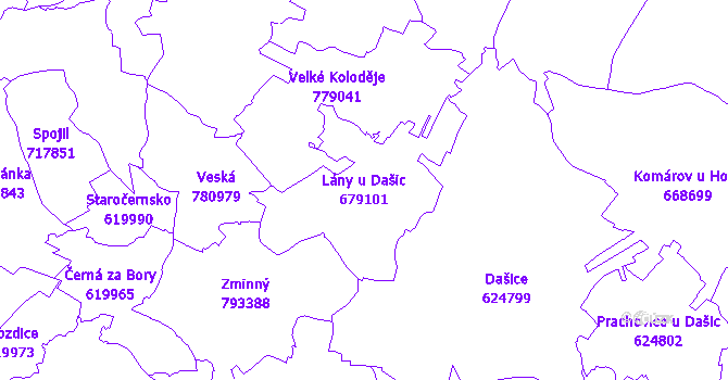 Katastrální mapa Lány u Dašic - přehledová mapa katastrálního území