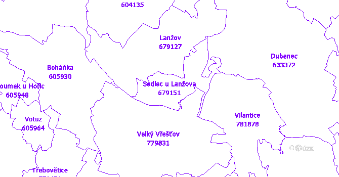 Katastrální mapa Sedlec u Lanžova - přehledová mapa katastrálního území