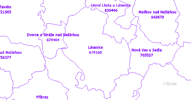 Katastrální mapa Lásenice - přehledová mapa katastrálního území