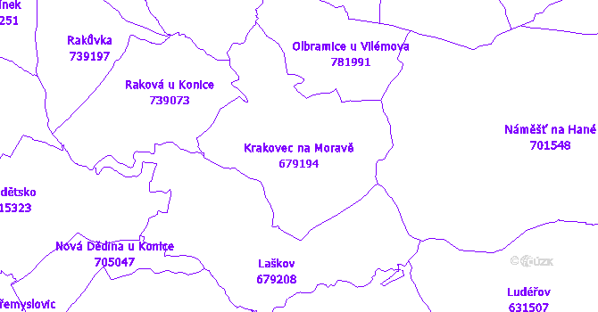 Katastrální mapa Krakovec na Moravě