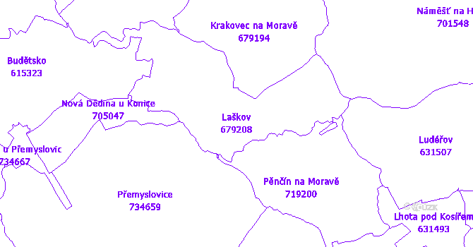 Katastrální mapa Laškov - přehledová mapa katastrálního území