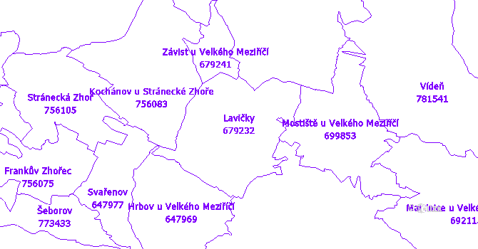 Katastrální mapa Lavičky - přehledová mapa katastrálního území