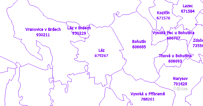 Katastrální mapa Láz - přehledová mapa katastrálního území