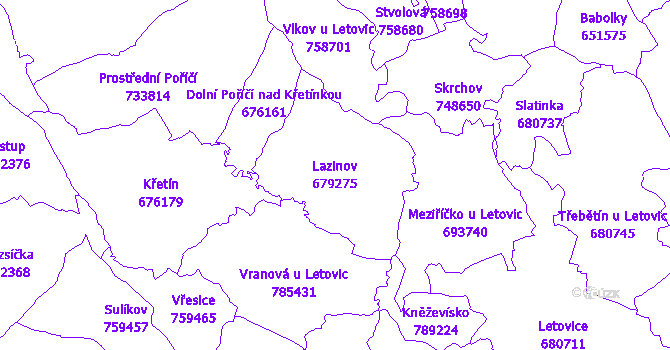 Katastrální mapa Lazinov - přehledová mapa katastrálního území