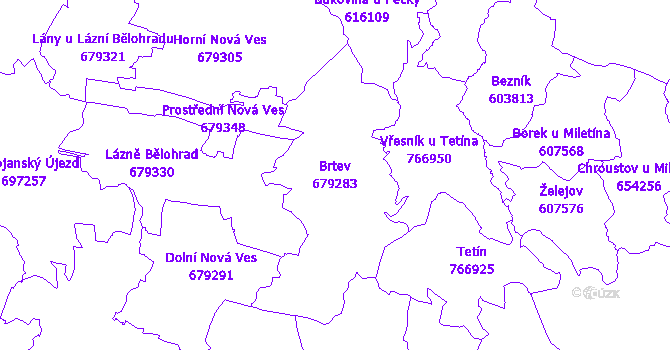 Katastrální mapa Brtev - přehledová mapa katastrálního území