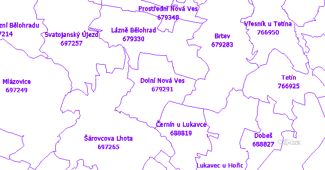 Katastrální mapa Dolní Nová Ves - přehledová mapa katastrálního území