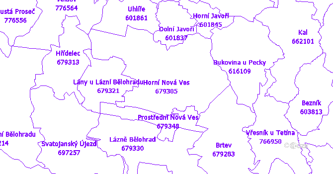 Katastrální mapa Horní Nová Ves - přehledová mapa katastrálního území