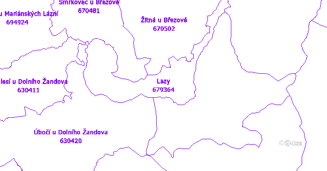 Katastrální mapa Lazy - přehledová mapa katastrálního území