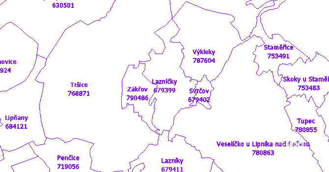 Katastrální mapa Lazníčky - přehledová mapa katastrálního území