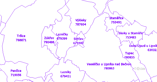 Katastrální mapa Svrčov
