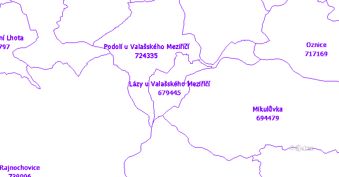 Katastrální mapa Lázy u Valašského Meziříčí - přehledová mapa katastrálního území