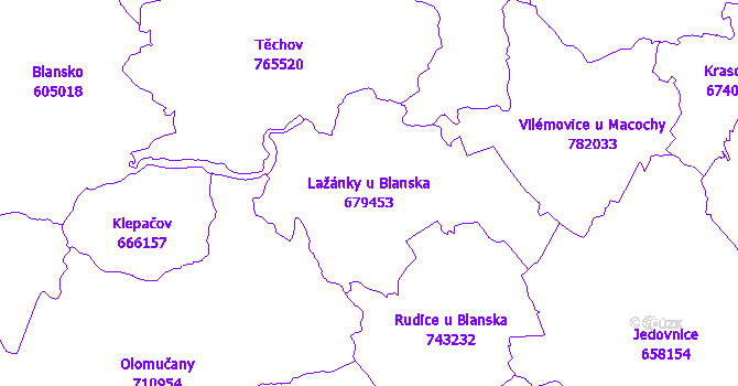 Katastrální mapa Lažánky u Blanska - přehledová mapa katastrálního území