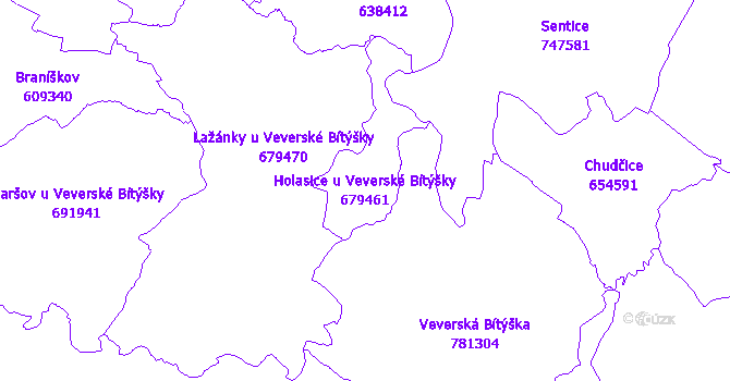 Katastrální mapa Holasice u Veverské Bítýšky - přehledová mapa katastrálního území